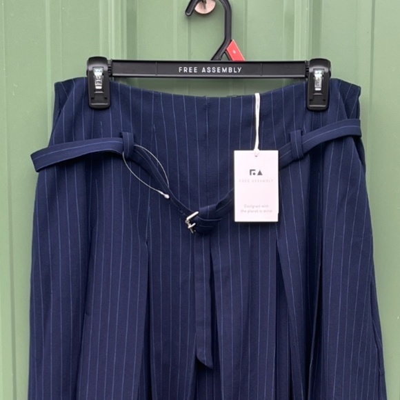 Belted Pleated Pinstripe Midi Skirt, Size 8 - Picture 2 of 9